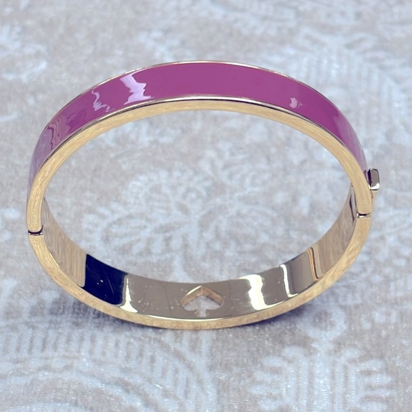 Kate Spade Gold Tone & Magenta Enamel Cuff Bangle Bracelet Cutout Preppy Classic - Picture 11 of 13